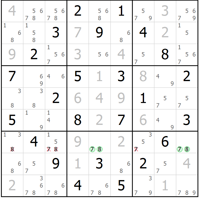 Position des candidats pour la solution de la Gr 21 page 24 du magazine de sudoku Maestro n° 086