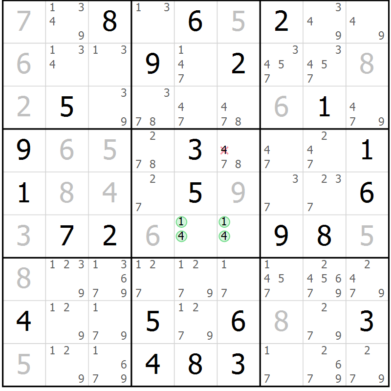 Position des candidats pour la solution de la Gr 22 page 25 du magazine de sudoku Maestro n° 086