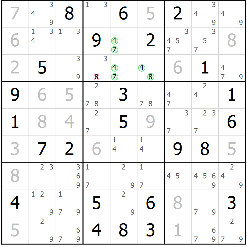 Position des candidats pour la solution de la Gr 22 page 25 du magazine de sudoku Maestro n° 086