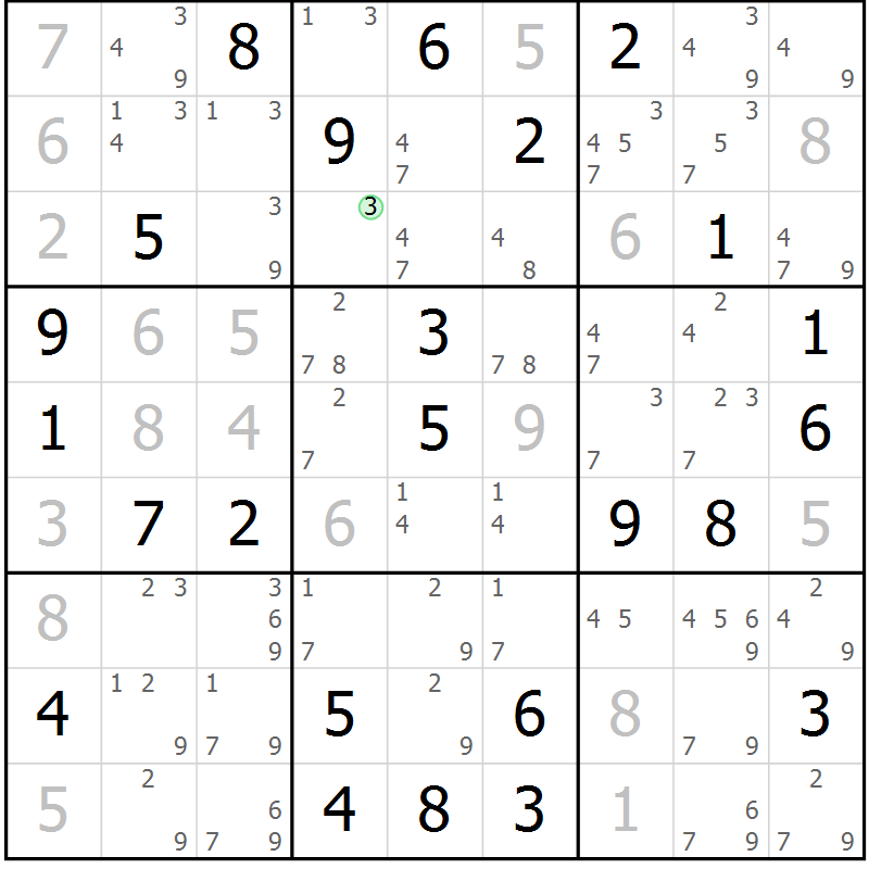 Position des candidats pour la solution de la Gr 22 page 25 du magazine de sudoku Maestro n° 086