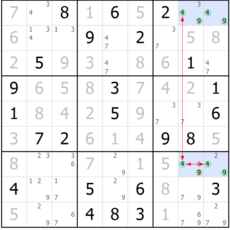 Position des candidats pour la solution de la Gr 22 page 25 du magazine de sudoku Maestro n° 086