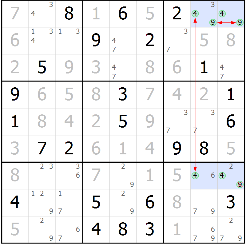 Position des candidats pour la solution de la Gr 22 page 25 du magazine de sudoku Maestro n° 086