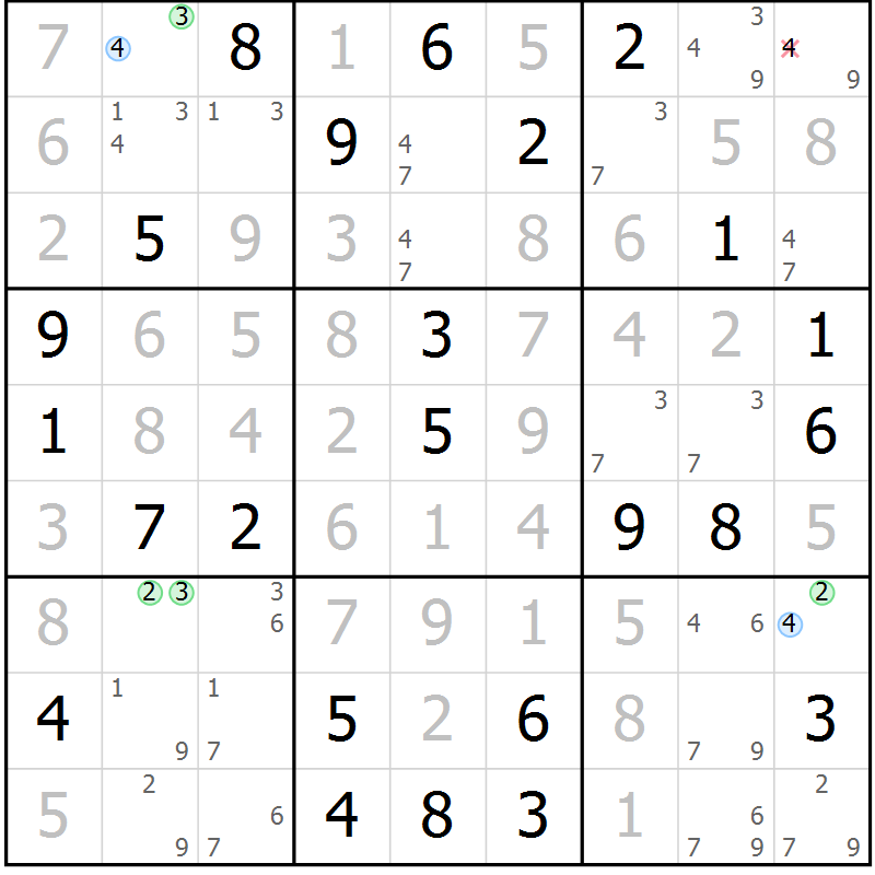 Position des candidats pour la solution de la Gr 22 page 25 du magazine de sudoku Maestro n° 086