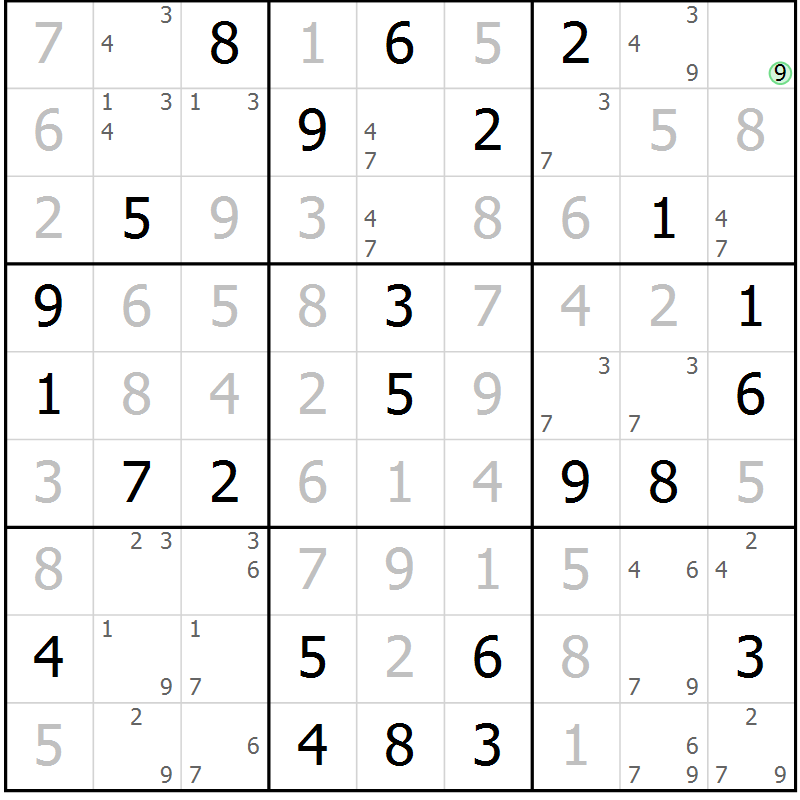 Position des candidats pour la solution de la Gr 22 page 25 du magazine de sudoku Maestro n° 086