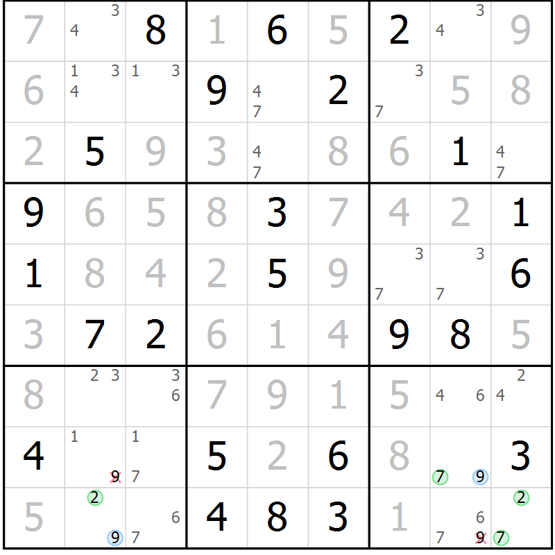 Position des candidats pour la solution de la Gr 22 page 25 du magazine de sudoku Maestro n° 086