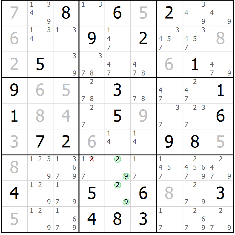Position des candidats pour la solution de la Gr 22 page 25 du magazine de sudoku Maestro n° 086