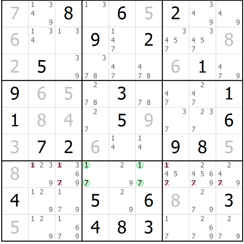 Position des candidats pour la solution de la Gr 22 page 25 du magazine de sudoku Maestro n° 086