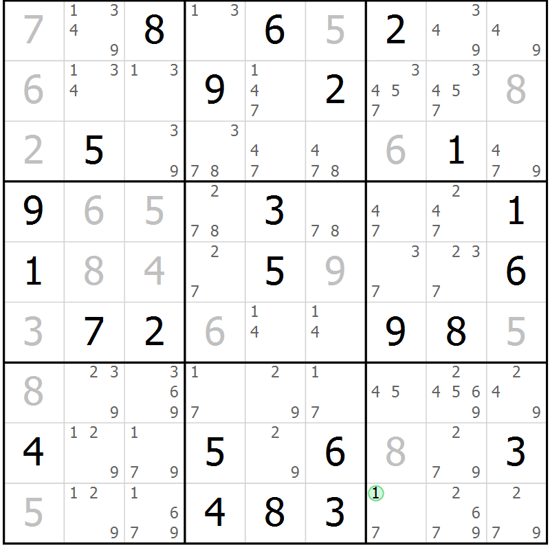Position des candidats pour la solution de la Gr 22 page 25 du magazine de sudoku Maestro n° 086