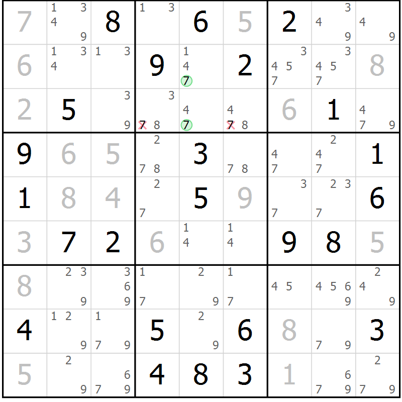 Position des candidats pour la solution de la Gr 22 page 25 du magazine de sudoku Maestro n° 086