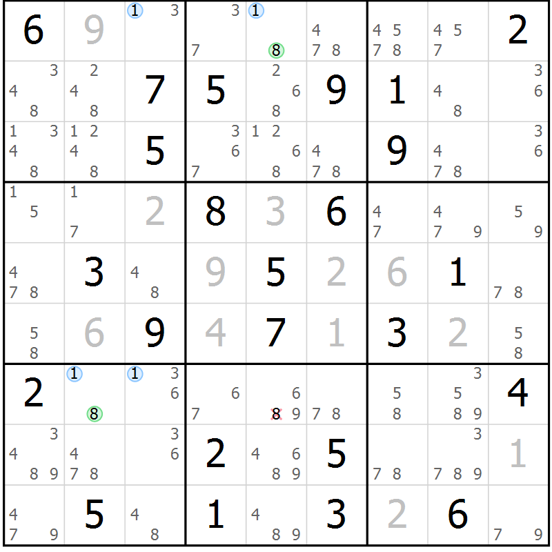 Position des candidats pour la solution de la Gr 23 page 26 du magazine de sudoku Maestro n° 086