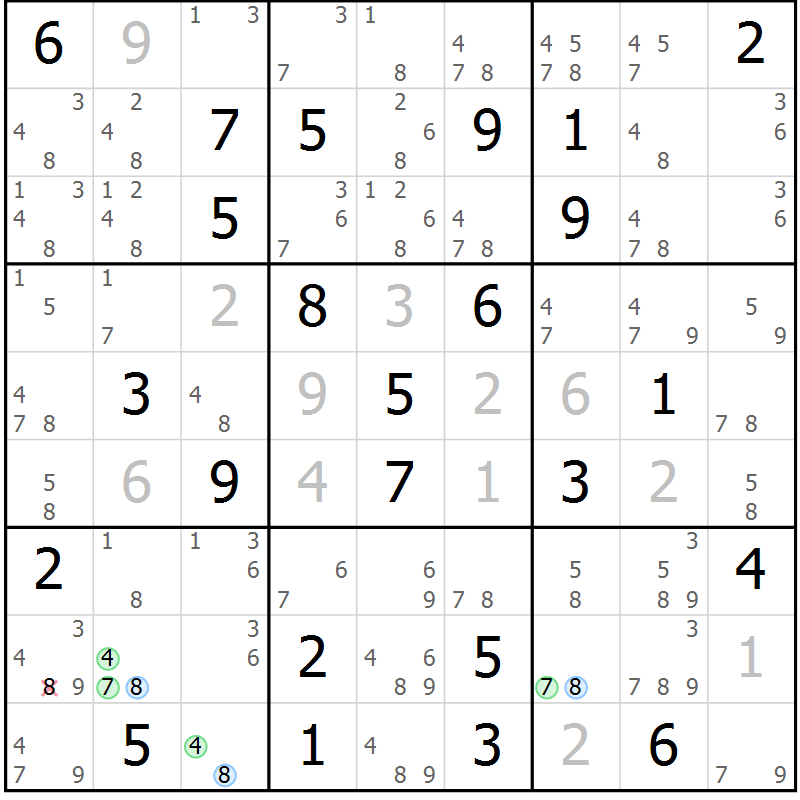 Position des candidats pour la solution de la Gr 23 page 26 du magazine de sudoku Maestro n° 086