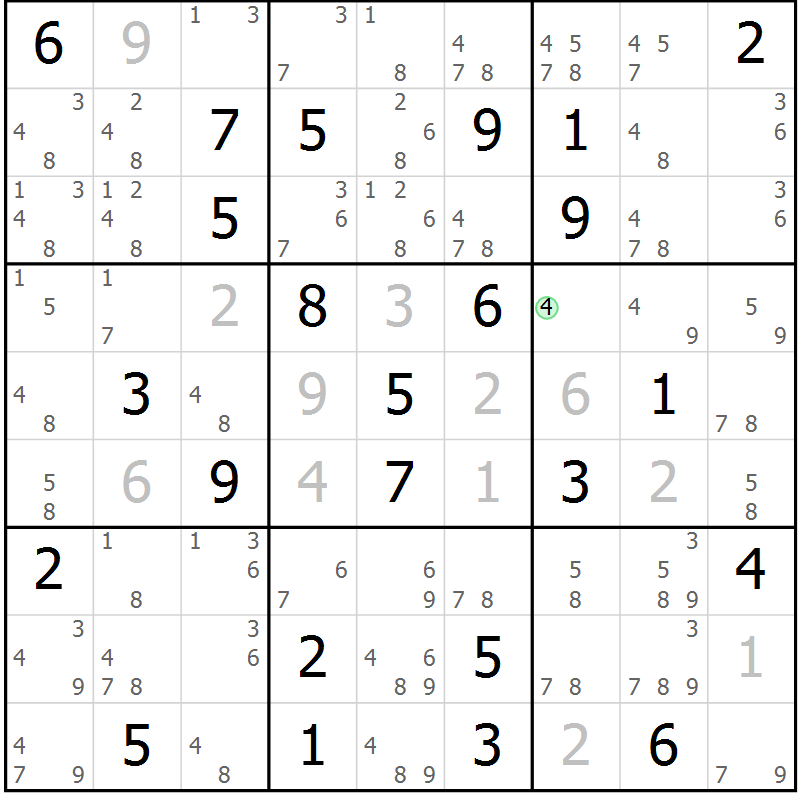 Position des candidats pour la solution de la Gr 23 page 26 du magazine de sudoku Maestro n° 086