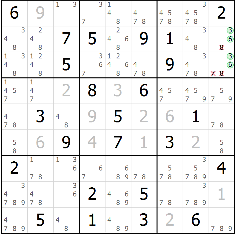 Position des candidats pour la solution de la Gr 23 page 26 du magazine de sudoku Maestro n° 086