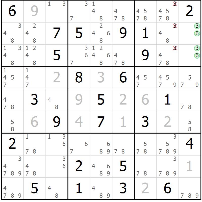 Position des candidats pour la solution de la Gr 23 page 26 du magazine de sudoku Maestro n° 086