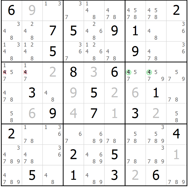 Position des candidats pour la solution de la Gr 23 page 26 du magazine de sudoku Maestro n° 086