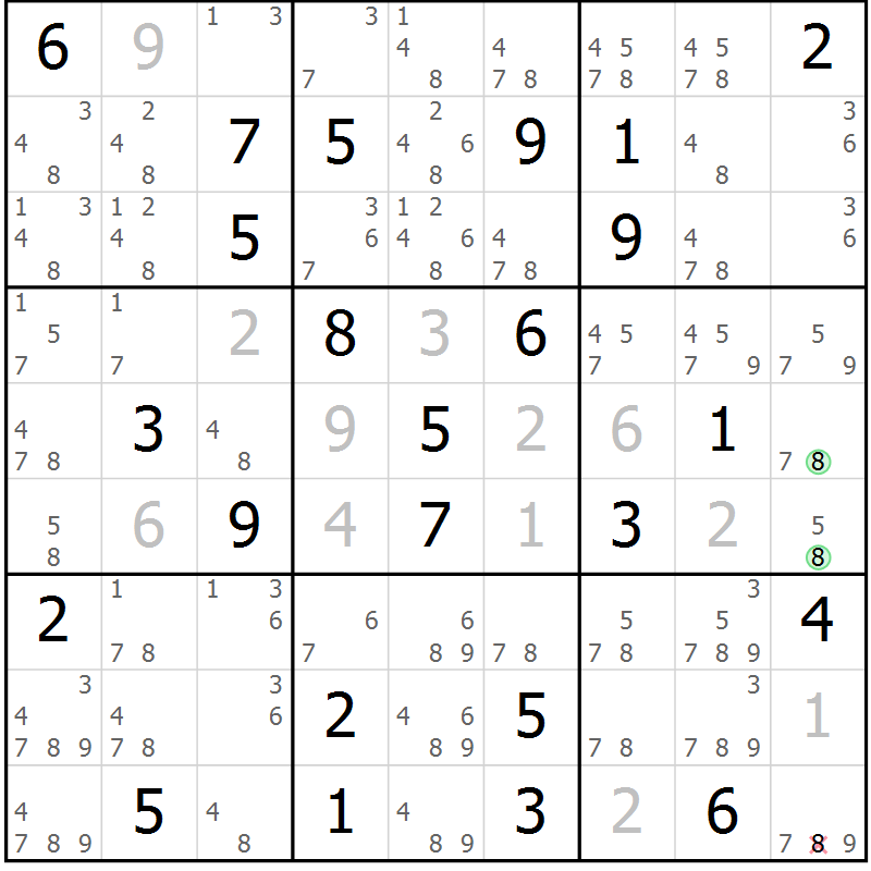 Position des candidats pour la solution de la Gr 23 page 26 du magazine de sudoku Maestro n° 086