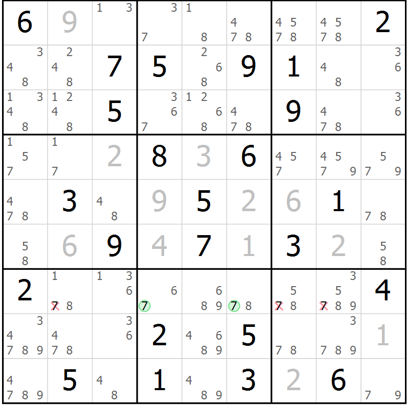 Position des candidats pour la solution de la Gr 23 page 26 du magazine de sudoku Maestro n° 086
