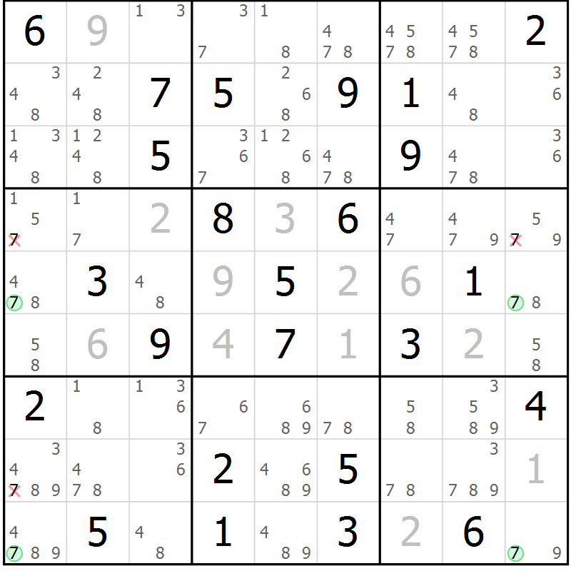 Position des candidats pour la solution de la Gr 23 page 26 du magazine de sudoku Maestro n° 086