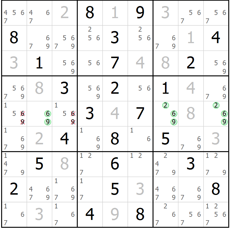 Position des candidats pour la solution de la Gr 24 page 27 du magazine de sudoku Maestro n° 086