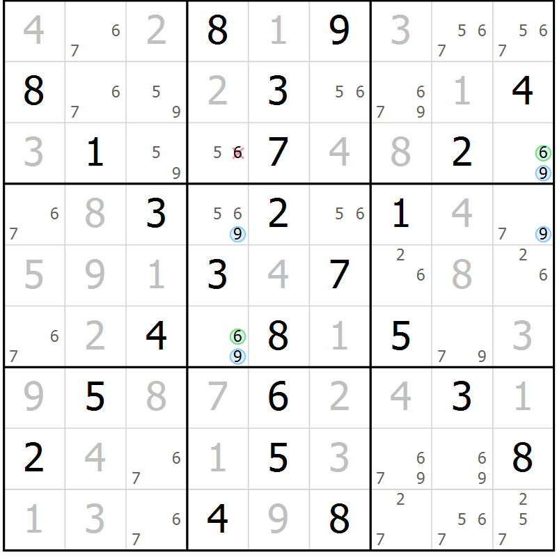 Position des candidats pour la solution de la Gr 24 page 27 du magazine de sudoku Maestro n° 086