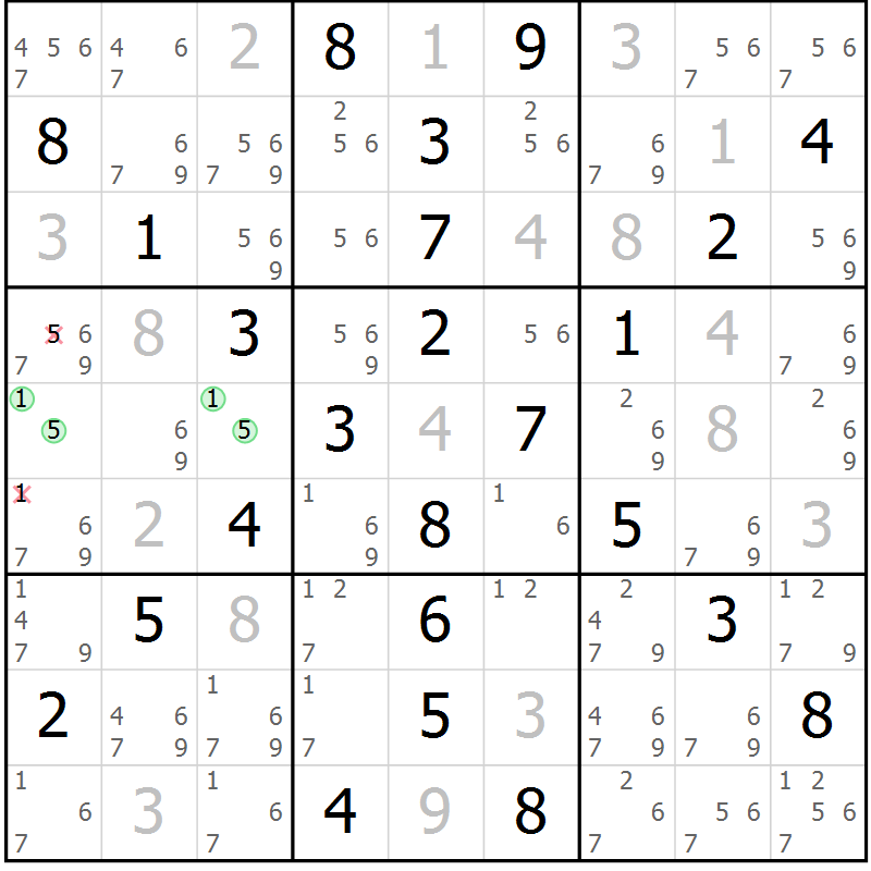Position des candidats pour la solution de la Gr 24 page 27 du magazine de sudoku Maestro n° 086