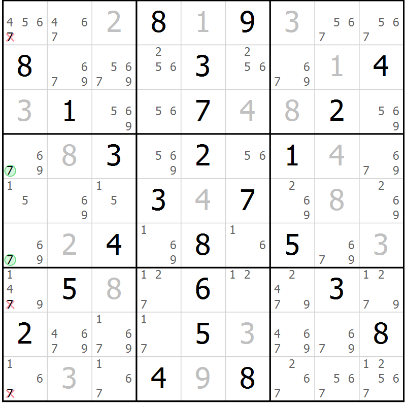 Position des candidats pour la solution de la Gr 24 page 27 du magazine de sudoku Maestro n° 086