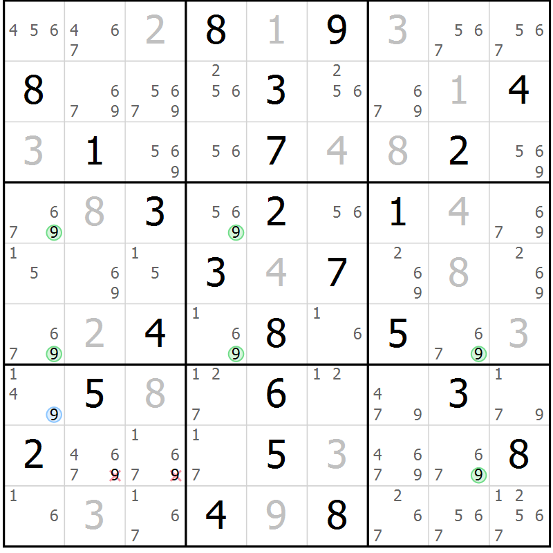 Position des candidats pour la solution de la Gr 24 page 27 du magazine de sudoku Maestro n° 086