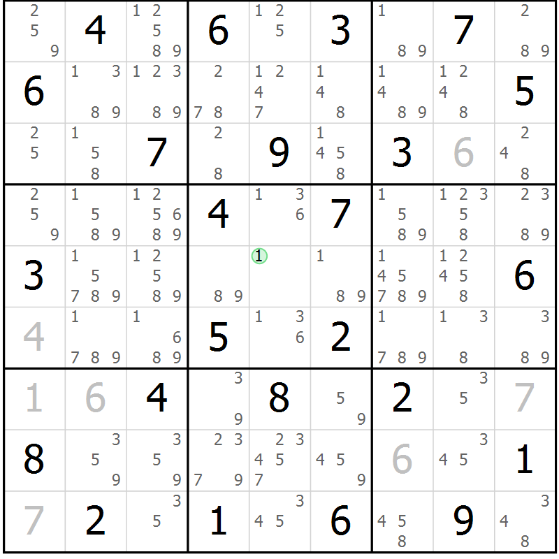 Position des candidats pour la solution de la Gr 25 page 28 du magazine de sudoku Maestro n° 086