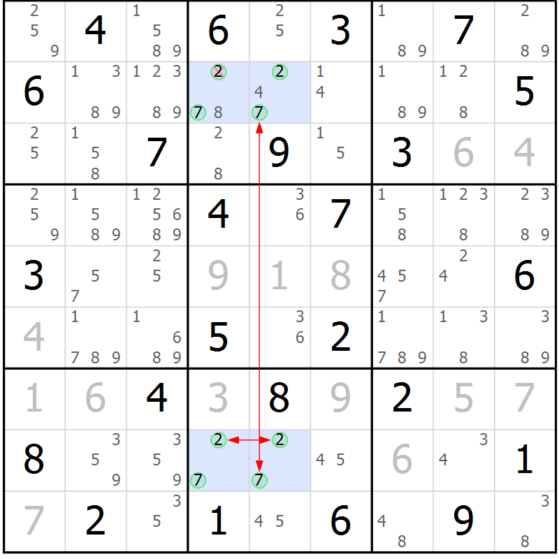 Position des candidats pour la solution de la Gr 25 page 28 du magazine de sudoku Maestro n° 086