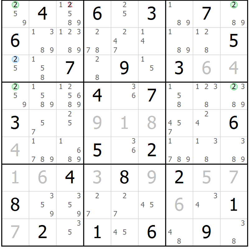 Position des candidats pour la solution de la Gr 25 page 28 du magazine de sudoku Maestro n° 086
