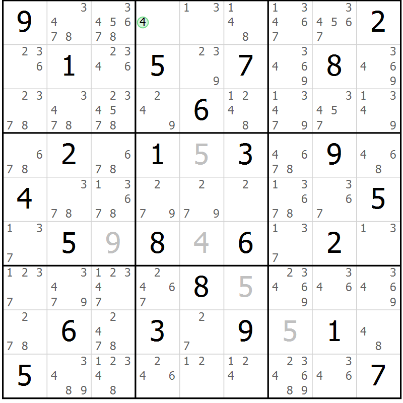 Position des candidats pour la solution de la Gr 26 page 29 du magazine de sudoku Maestro n° 086