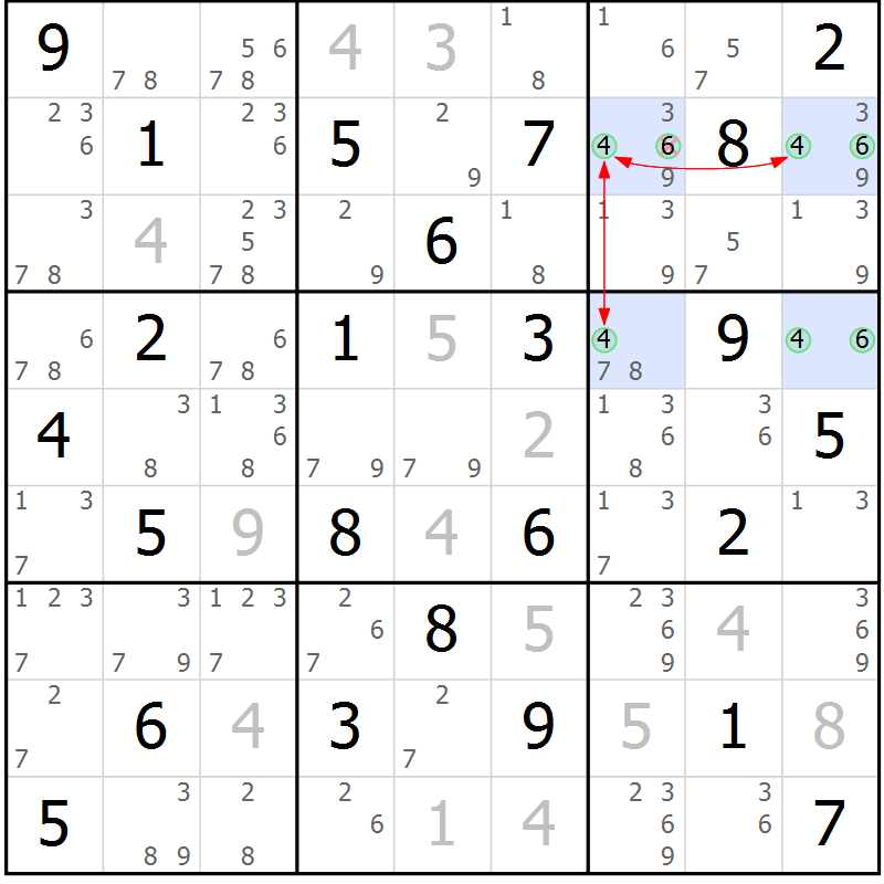 Position des candidats pour la solution de la Gr 26 page 29 du magazine de sudoku Maestro n° 086