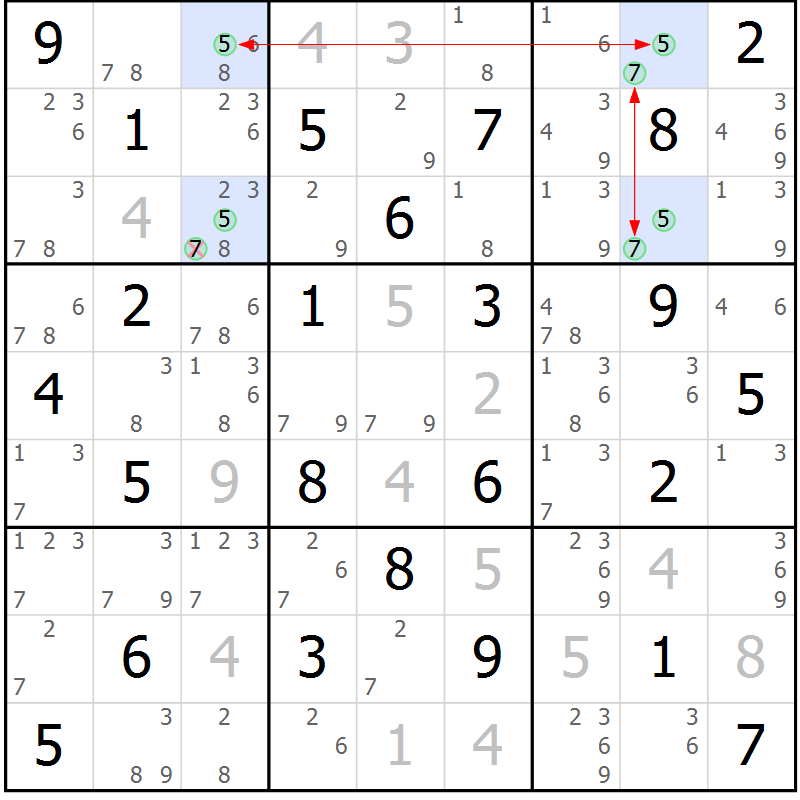Position des candidats pour la solution de la Gr 26 page 29 du magazine de sudoku Maestro n° 086