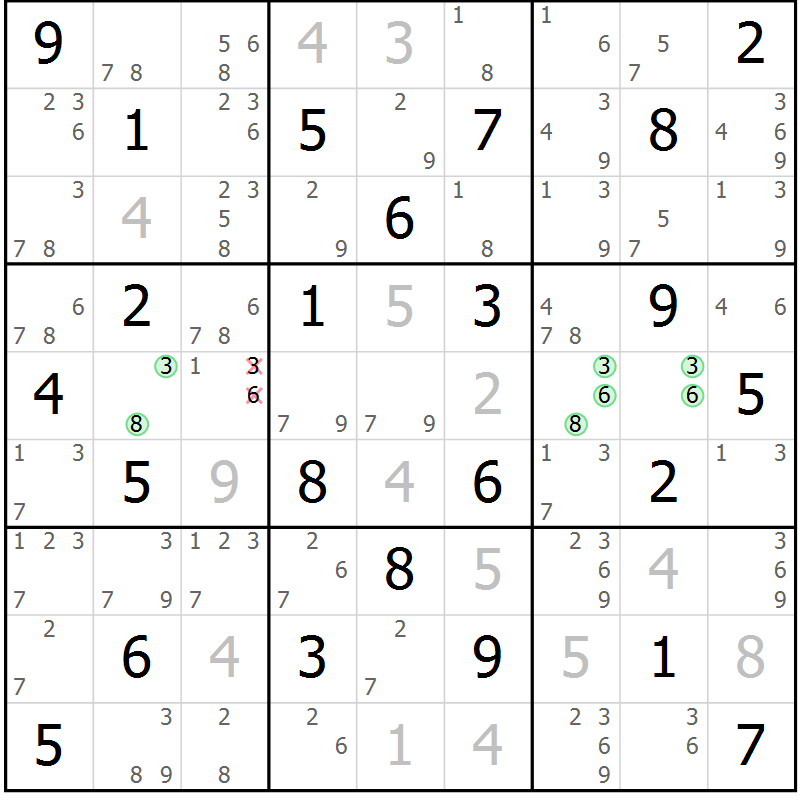 Position des candidats pour la solution de la Gr 26 page 29 du magazine de sudoku Maestro n° 086