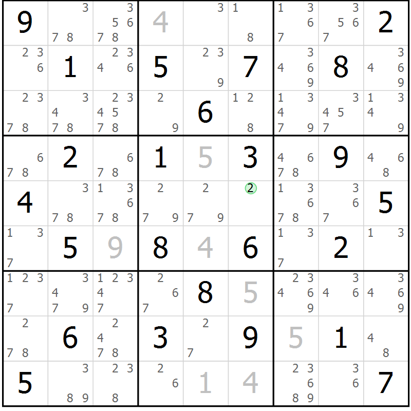 Position des candidats pour la solution de la Gr 26 page 29 du magazine de sudoku Maestro n° 086