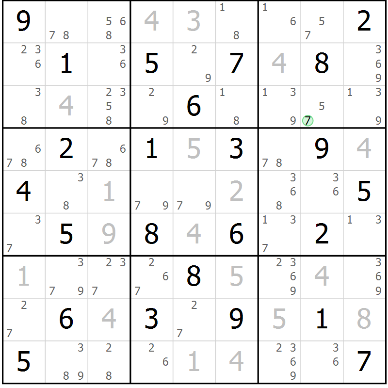 Position des candidats pour la solution de la Gr 26 page 29 du magazine de sudoku Maestro n° 086