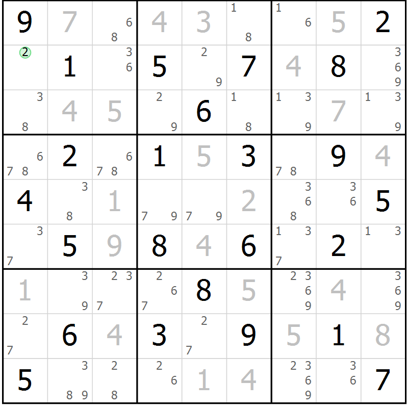 Position des candidats pour la solution de la Gr 26 page 29 du magazine de sudoku Maestro n° 086