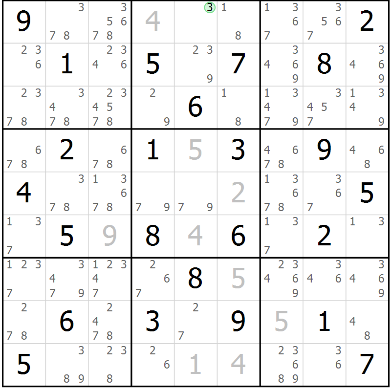 Position des candidats pour la solution de la Gr 26 page 29 du magazine de sudoku Maestro n° 086