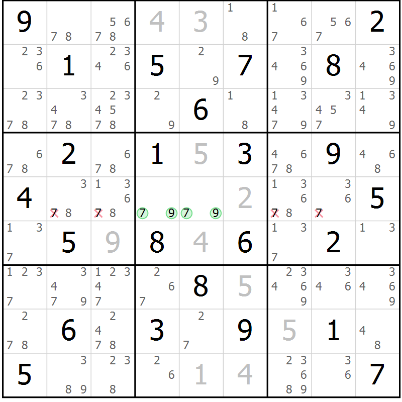 Position des candidats pour la solution de la Gr 26 page 29 du magazine de sudoku Maestro n° 086