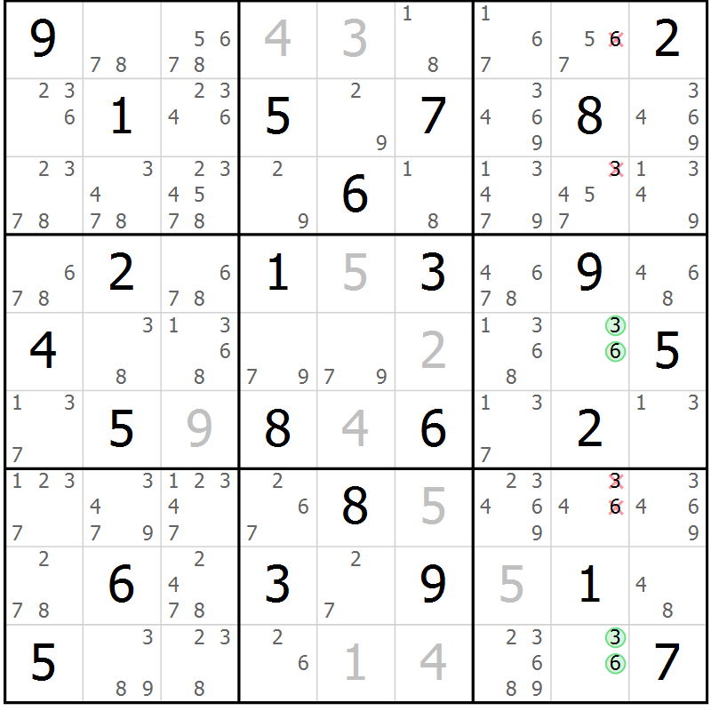 Position des candidats pour la solution de la Gr 26 page 29 du magazine de sudoku Maestro n° 086