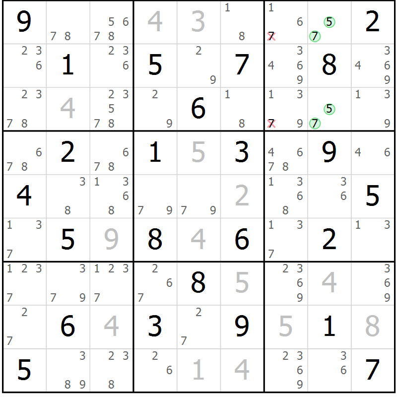 Position des candidats pour la solution de la Gr 26 page 29 du magazine de sudoku Maestro n° 086