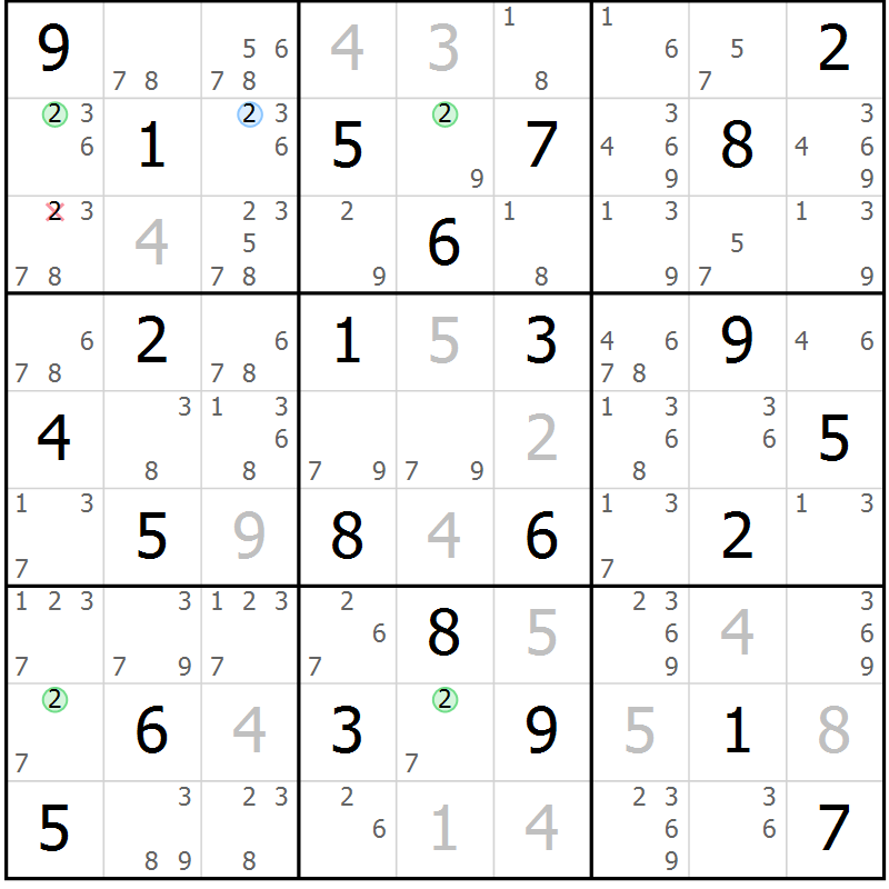 Position des candidats pour la solution de la Gr 26 page 29 du magazine de sudoku Maestro n° 086
