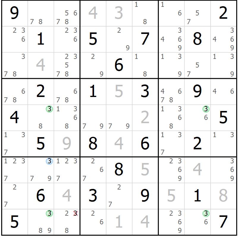 Position des candidats pour la solution de la Gr 26 page 29 du magazine de sudoku Maestro n° 086