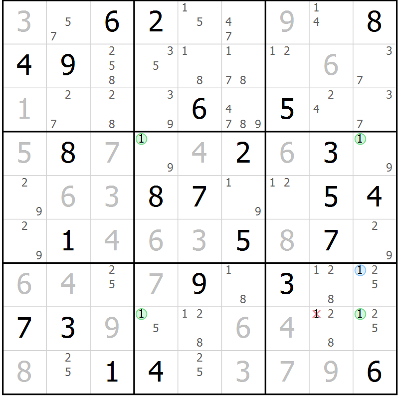 Position des candidats pour la solution de la Gr 27 page 30 du magazine de sudoku Maestro n° 086