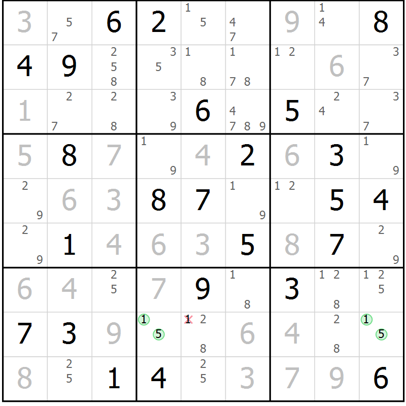 Position des candidats pour la solution de la Gr 27 page 30 du magazine de sudoku Maestro n° 086