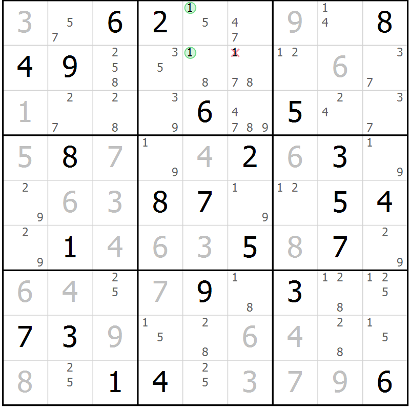 Position des candidats pour la solution de la Gr 27 page 30 du magazine de sudoku Maestro n° 086