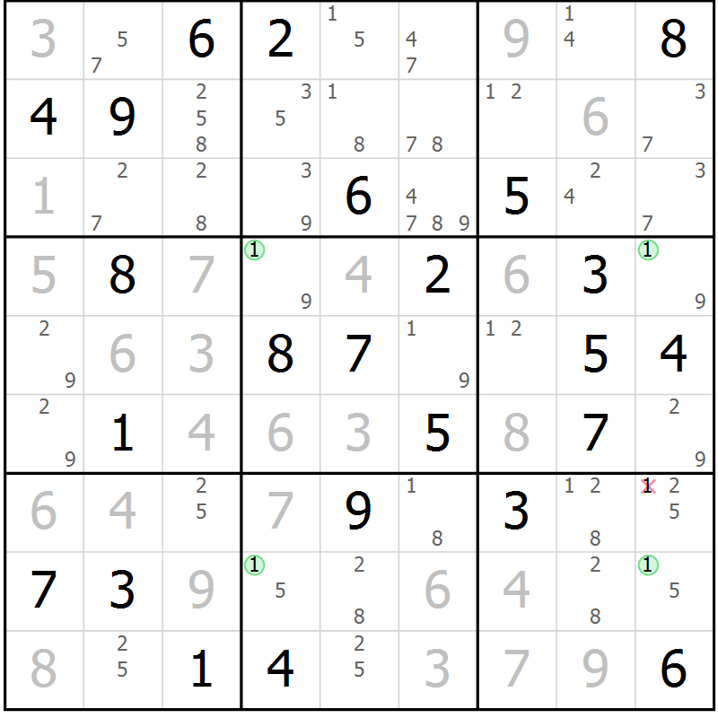 Position des candidats pour la solution de la Gr 27 page 30 du magazine de sudoku Maestro n° 086