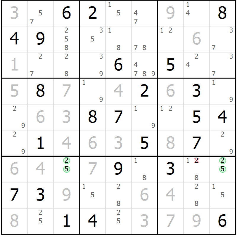 Position des candidats pour la solution de la Gr 27 page 30 du magazine de sudoku Maestro n° 086