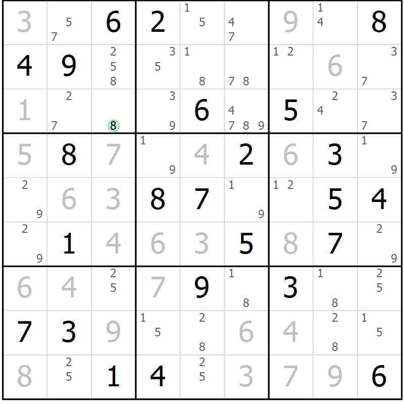 Position des candidats pour la solution de la Gr 27 page 30 du magazine de sudoku Maestro n° 086