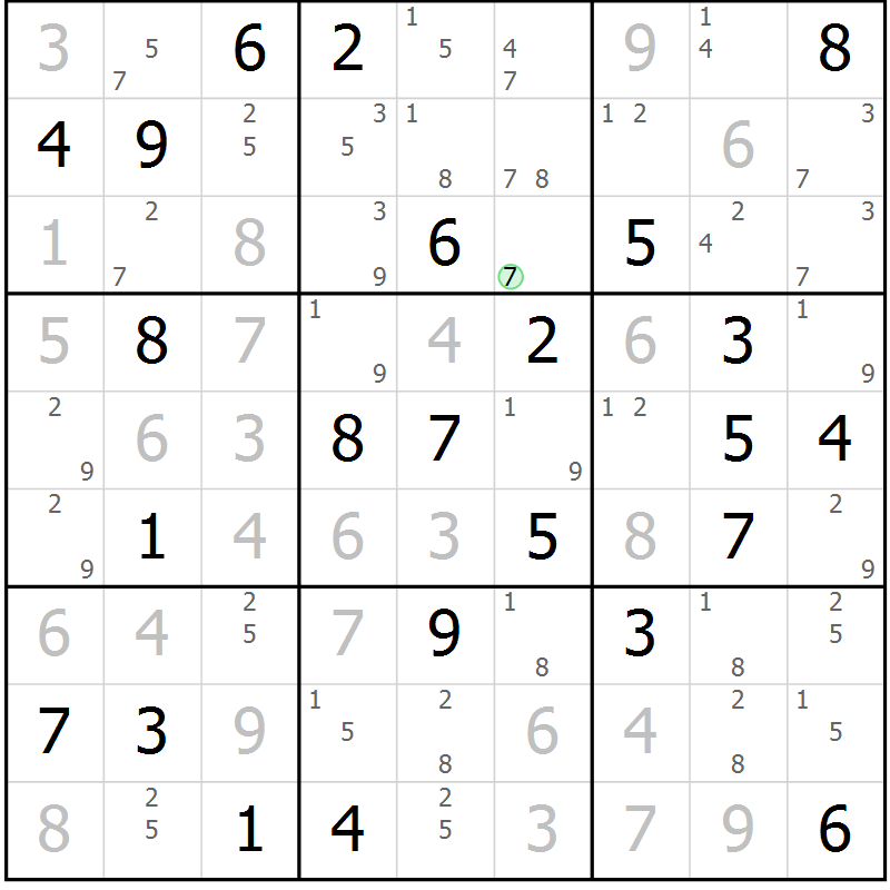 Position des candidats pour la solution de la Gr 27 page 30 du magazine de sudoku Maestro n° 086